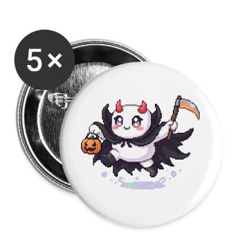 Pixel Halloween Dämon mit Kürbislaterne - Buttons groß 56 mm (5er Pack) - Weiß - Vorne