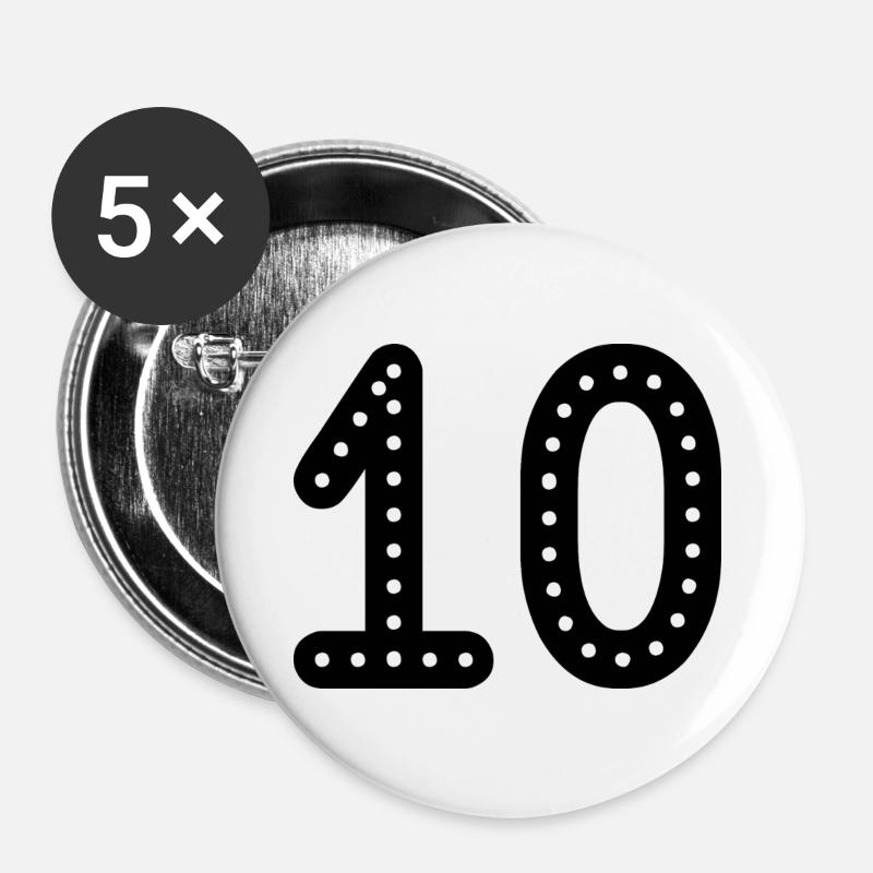 10. 10 JAHRE. 10-JÄHRIGES JUBILÄUM. 10-JÄHRIGES JUBILÄUM. - Buttons groß 56 mm (5er Pack) - Weiß