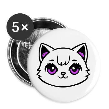 Katzenkopf Pink Augen Weiß Mieze Süß Kawaii Rosa - Buttons groß 56 mm (5er Pack) - Weiß - Vorne