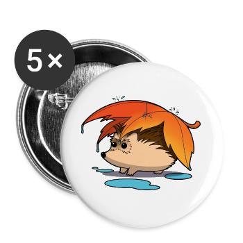 Igel unter Laubschirm - Buttons groß 56 mm (5er Pack) - Weiß - Vorne