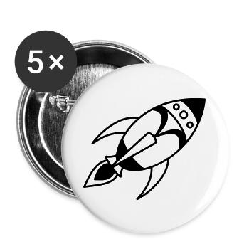 Retro Space Rocket – Weltall Raumschiff Design - Buttons groß 56 mm (5er Pack) - Weiß - Vorne