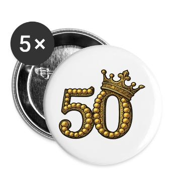 Golden 50 with Crown – Noble Birthday Motif - Buttons large 2.2''/56 mm (5-pack) - white - Front