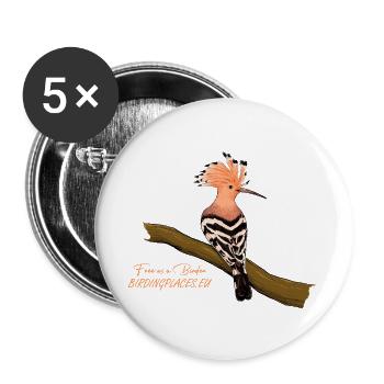 Hoopoe with raised crest on branch - Buttons large 2.2''/56 mm (5-pack) - white - Front