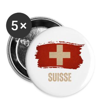 Grunge-Flagge der Schweiz, Schweizer Stolz - Buttons groß 56 mm (5er Pack) - Weiß - Vorne
