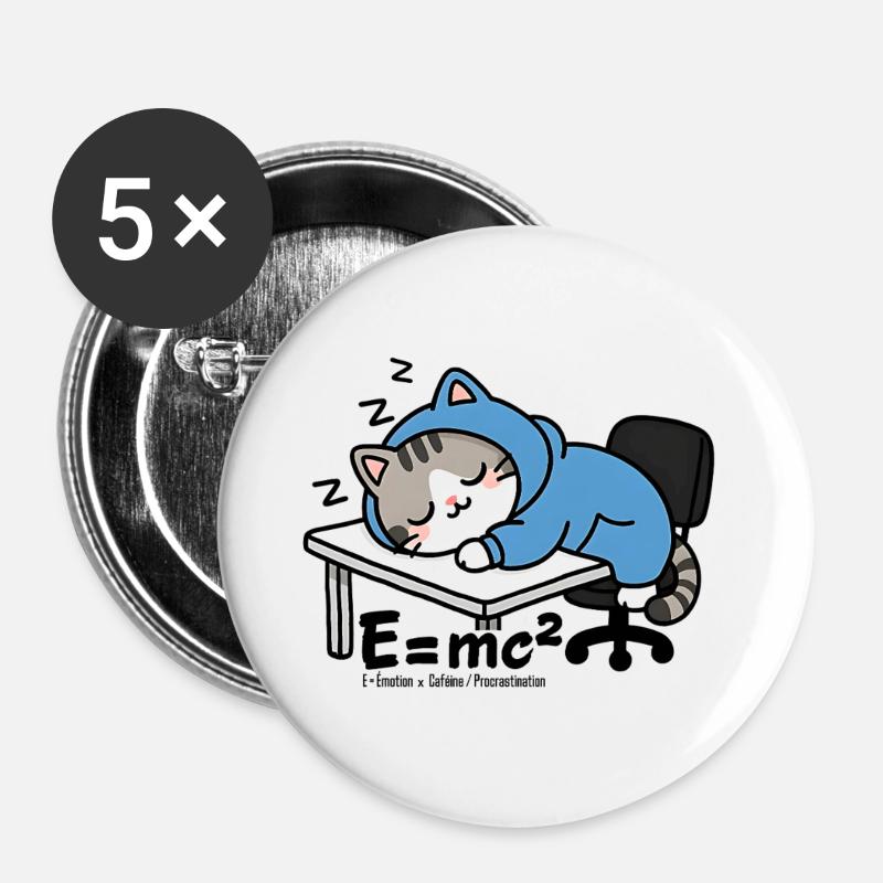 E = mc² - Sleeper Cat in Blue Pyjamas - Buttons large 2.2''/56 mm (5-pack) - white