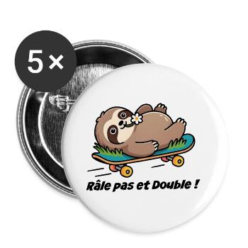 Autocollant caravane, van Râle pas et double ! - Lot de 5 grands badges (56 mm) - blanc - Devant