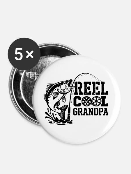 Angeln Angler Fischer Fisch, Reel Cool Grandpa - Buttons groß 56 mm (5er Pack) - Weiß