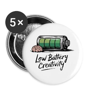 Humour créatif – batterie vide, idées perdues - Lot de 5 grands badges (56 mm) - blanc - Devant