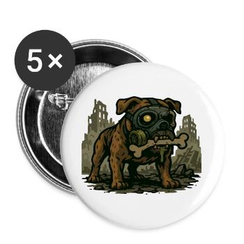 Gas Mask Bulldog in Ruined City - Buttons large 2.2''/56 mm (5-pack) - white - Front
