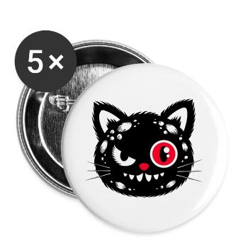 Black cat with red eye - Buttons large 2.2''/56 mm (5-pack) - white - Front