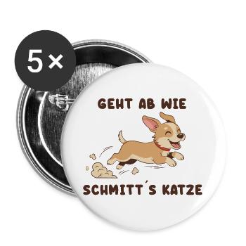 Flinker Corgi Sprint Spruch - Buttons groß 56 mm (5er Pack) - Weiß - Vorne