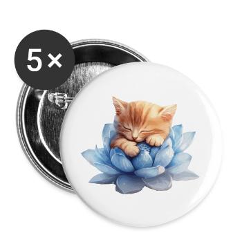 Kätzchen ruht auf blauen Sukkulenten - Buttons groß 56 mm (5er Pack) - Weiß - Vorne