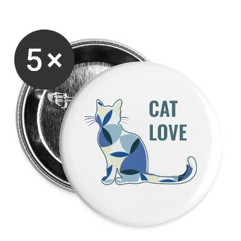 Katzenliebe - Cat Love - Buttons groß 56 mm (5er Pack) - Weiß - Vorne