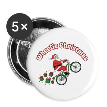 Wheelie Santa Weihnachtsfahrt - Buttons groß 56 mm (5er Pack) - Weiß - Vorne