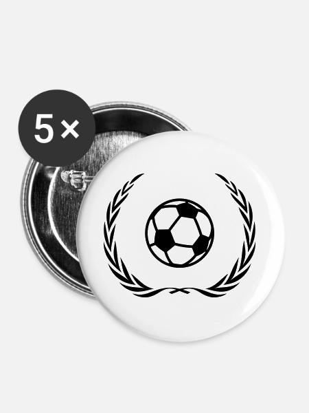 Fussball Symbol Kranz - Buttons groß 56 mm (5er Pack) - Weiß