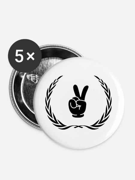 Peace Hand Comic Kranz - Buttons groß 56 mm (5er Pack) - Weiß