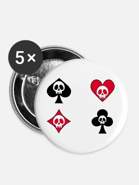 Totenkopf auf Spielkarten - Buttons groß 56 mm (5er Pack) - Weiß