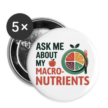 Frag mich nach meinem Makronährstoff-Ernährungsberater - Buttons groß 56 mm (5er Pack) - Weiß - Vorne