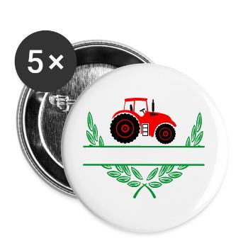 Roter Traktor mit Namensraum - Buttons groß 56 mm (5er Pack) - Weiß - Vorne