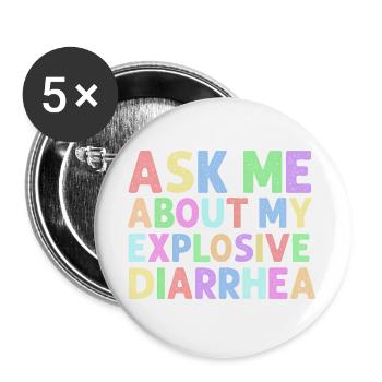 Frag mich nach meinem explosiven Durchfall – nervös - Buttons groß 56 mm (5er Pack) - Weiß - Vorne