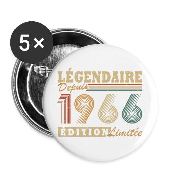 Légendaire depuis 1966 Vintage Cadeau Anniversaire - Lot de 5 grands badges (56 mm) - blanc - Devant