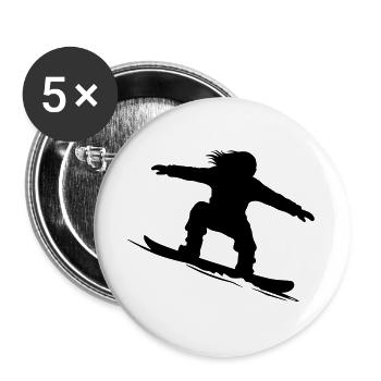 Snowboarder Silhouette - Farbe variabel - Buttons groß 56 mm (5er Pack) - Weiß - Vorne