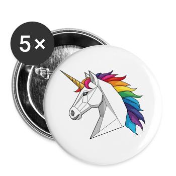 Geometric Unicorn with Rainbow - Buttons large 2.2''/56 mm (5-pack) - white - Front