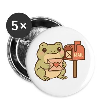 Kawaii Frog with Letter – Cute Mail Frog - Buttons large 2.2''/56 mm (5-pack) - white - Front