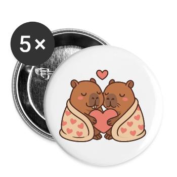 Couple Capybara – Blottis avec un motif de cœur - Lot de 5 grands badges (56 mm) - blanc - Devant