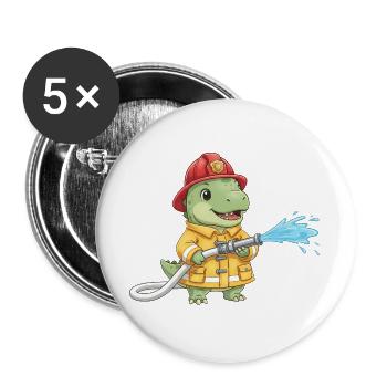 T-Rex Feuerwehr Dinosaurier Kinder Jungen - Buttons groß 56 mm (5er Pack) - Weiß - Vorne