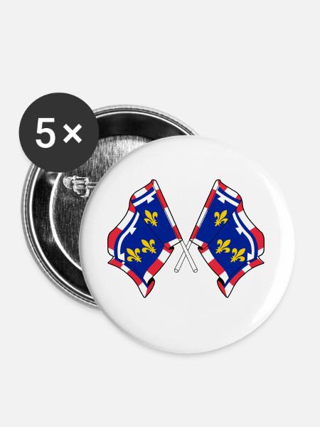 Centre-Val de Loire Kreuzflaggen - Buttons groß 56 mm (5er Pack) - Weiß