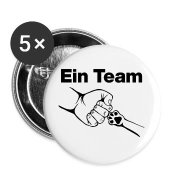 Ein Team – Mensch & Samtpfote, Katzenliebe, Katze - Buttons groß 56 mm (5er Pack) - Weiß - Vorne