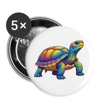Bunte Turtle Rainbow Pop Art Aquarell - Buttons groß 56 mm (5er Pack) - Weiß - Vorne