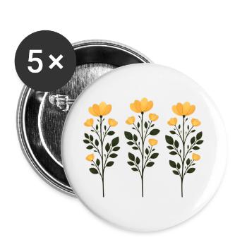 Trois Branches de Fleurs Dorées - Lot de 5 grands badges (56 mm) - blanc - Devant
