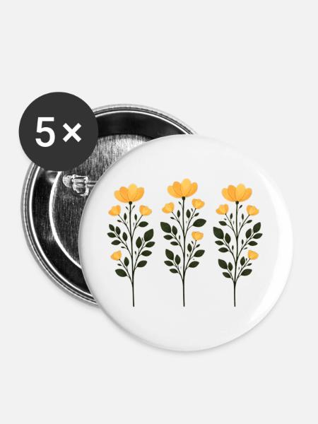 Three Golden Flower Sprigs - Buttons large 2.2''/56 mm (5-pack) - white