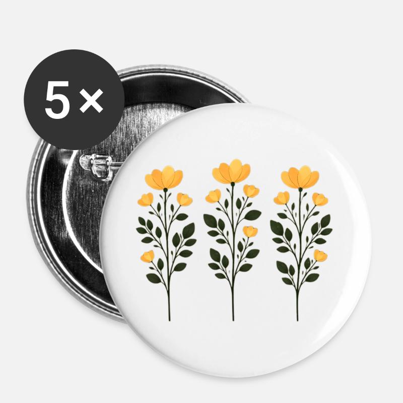 Three Golden Flower Sprigs - Buttons large 2.2''/56 mm (5-pack) - white