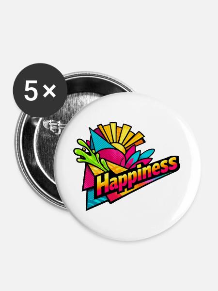 Happiness Burst Retro-Farben - Buttons groß 56 mm (5er Pack) - Weiß