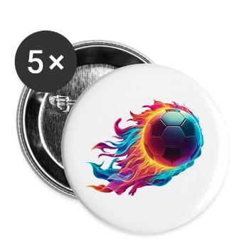 Feuriger Fußball - Soccer Ball Fire - Buttons groß 56 mm (5er Pack) - Weiß - Vorne