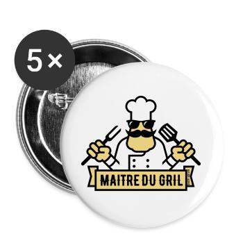 Maître Du Gril (Griller / Barbecue / BBQ / 3C) - Lot de 5 grands badges (56 mm) - blanc - Devant