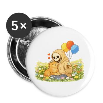 Cozy Skelett mit Katze auf Blumenwiese - Buttons groß 56 mm (5er Pack) - Weiß - Vorne