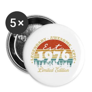 Legendary since 1976 – Vintage Birthday Gift - Buttons large 2.2''/56 mm (5-pack) - white - Front