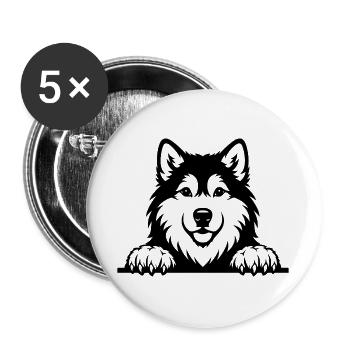 Alaskan Malamute Welpe schwarz - Buttons groß 56 mm (5er Pack) - Weiß - Vorne