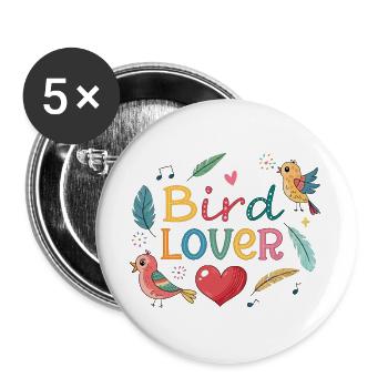 Colorful bird lovers - Buttons large 2.2''/56 mm (5-pack) - white - Front