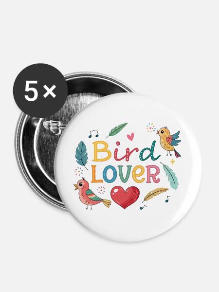 Bunte Vogelliebhaber - Buttons groß 56 mm (5er Pack) - Weiß