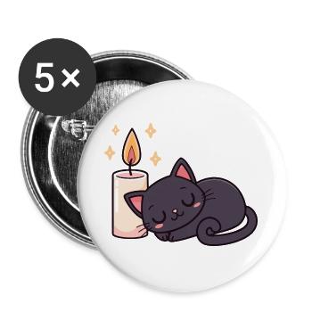 Schlafende schwarze Katze und helle Kerze - Buttons groß 56 mm (5er Pack) - Weiß - Vorne