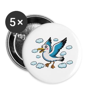 Dessin animé de mouette de Vol des Nuages - Lot de 5 grands badges (56 mm) - blanc - Devant