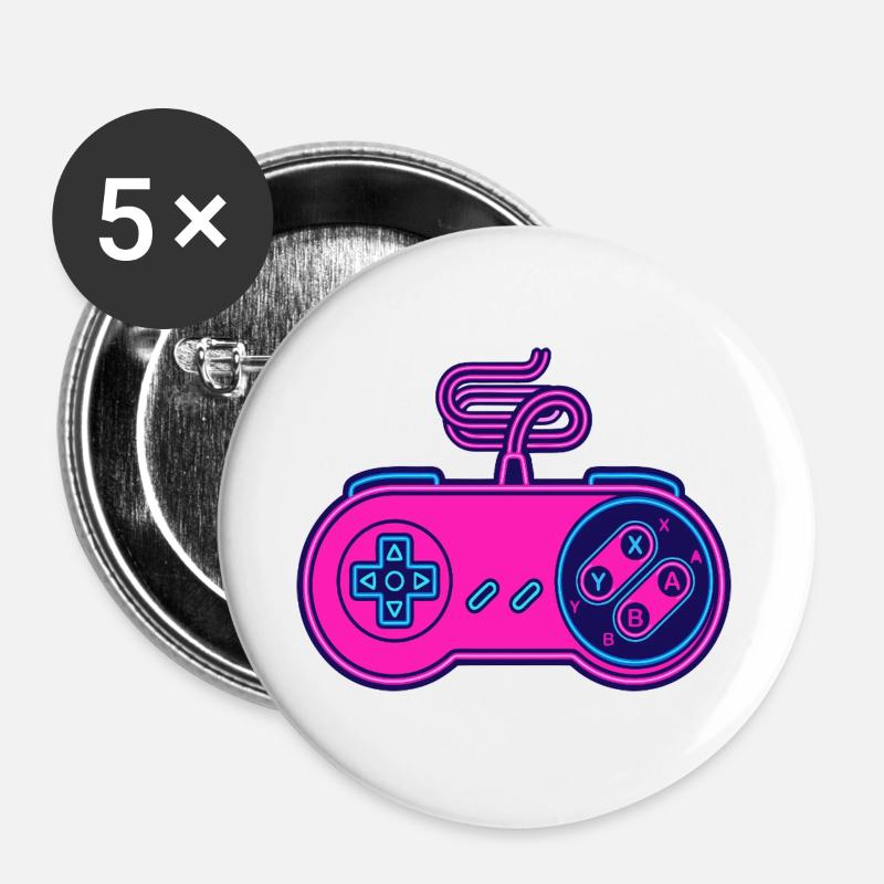 Retro-Pink-Neon-Controller - Buttons groß 56 mm (5er Pack) - Weiß