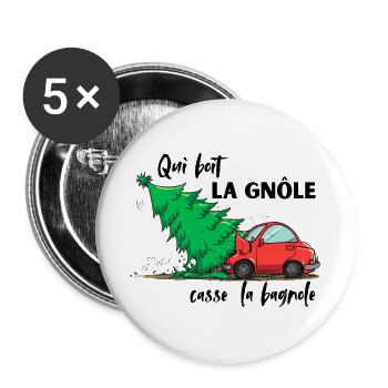 QUI_BOIT_LA_GNOLE_CASSE THE CAR - Buttons large 2.2''/56 mm (5-pack) - white - Front