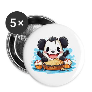 Kawaii Panda with Cake Feast - Buttons large 2.2''/56 mm (5-pack) - white - Front
