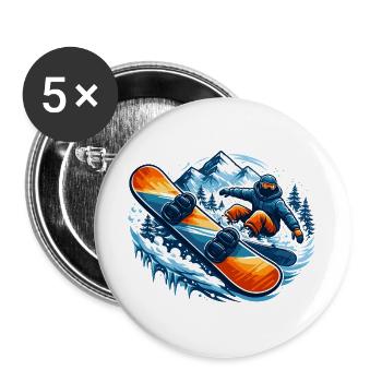 Snowboarder in Action – Winter Sport Design - Buttons groß 56 mm (5er Pack) - Weiß - Vorne